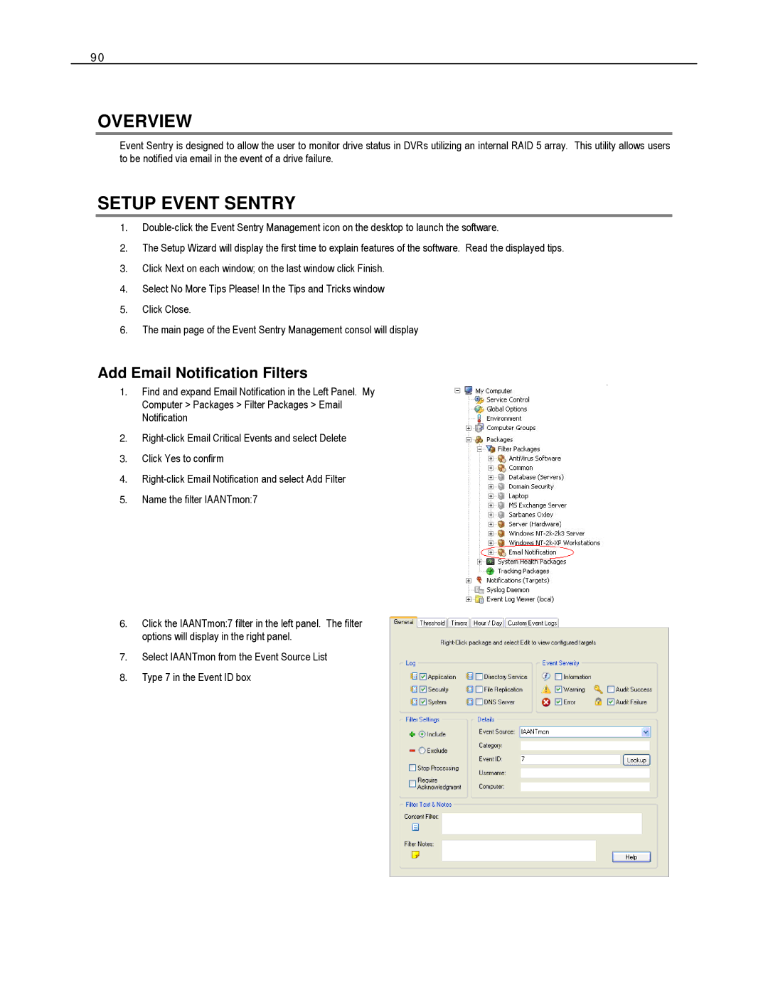 Toshiba EVR8-X, EVR32-X, HVR32-X, HVR8-X, HVR16-X, EVR16-X Overview, Setup Event Sentry, Add Email Notification Filters 