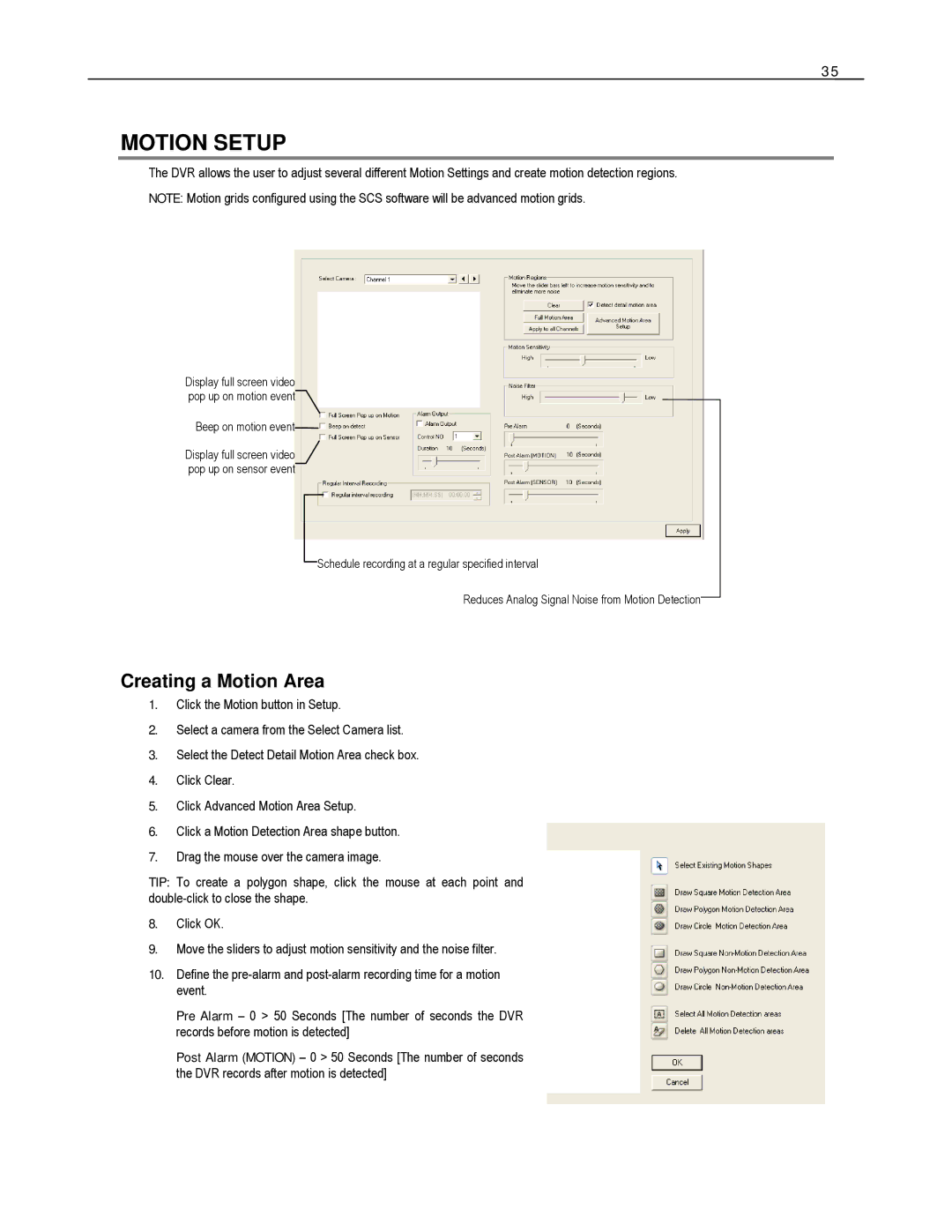 Toshiba EVR16-X, EVR8-X, EVR32-X, HVR32-X, HVR8-X, HVR16-X user manual Motion Setup, Creating a Motion Area 