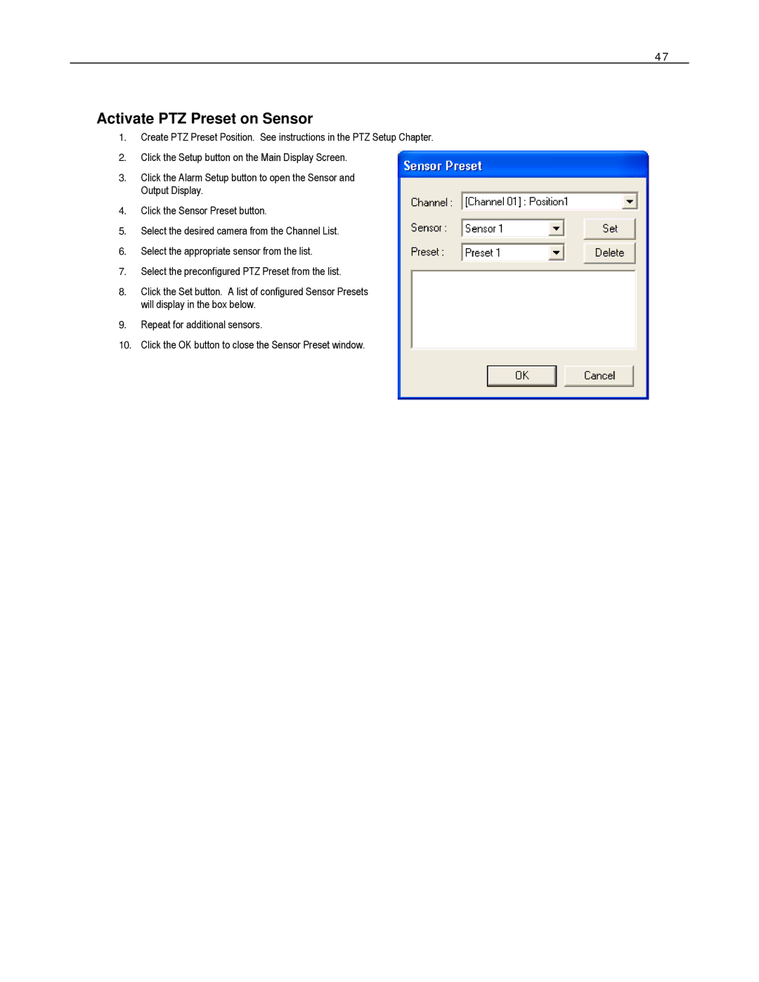 Toshiba EVR16-X, EVR8-X, EVR32-X, HVR32-X, HVR8-X, HVR16-X user manual Activate PTZ Preset on Sensor 