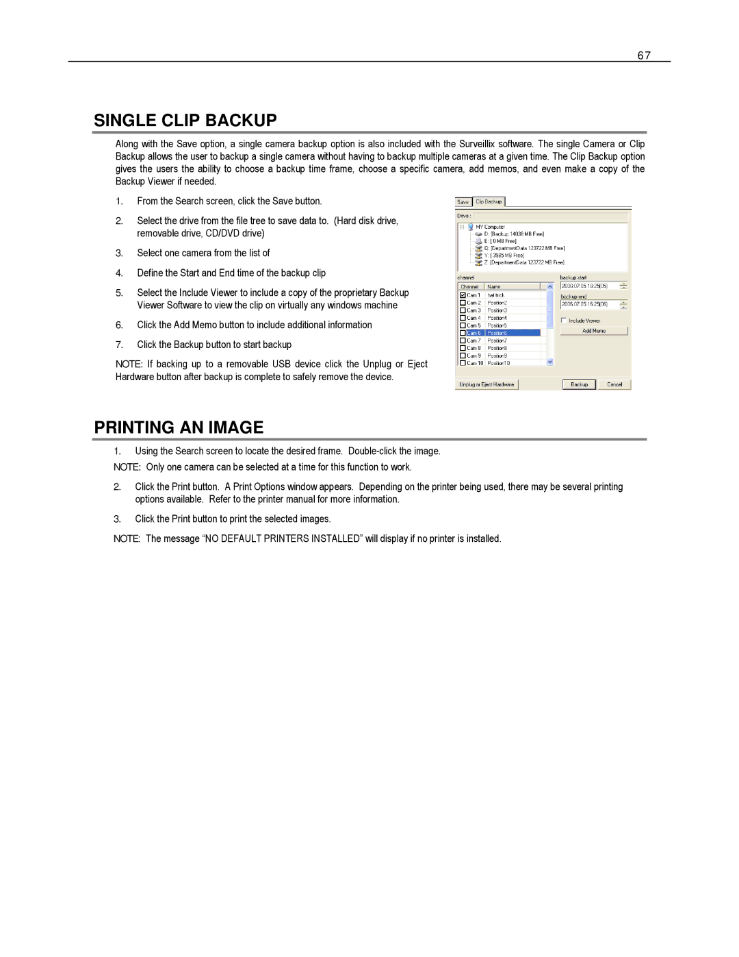 Toshiba EVR32-X, EVR8-X, HVR32-X, HVR8-X, HVR16-X, EVR16-X user manual Single Clip Backup, Printing AN Image 