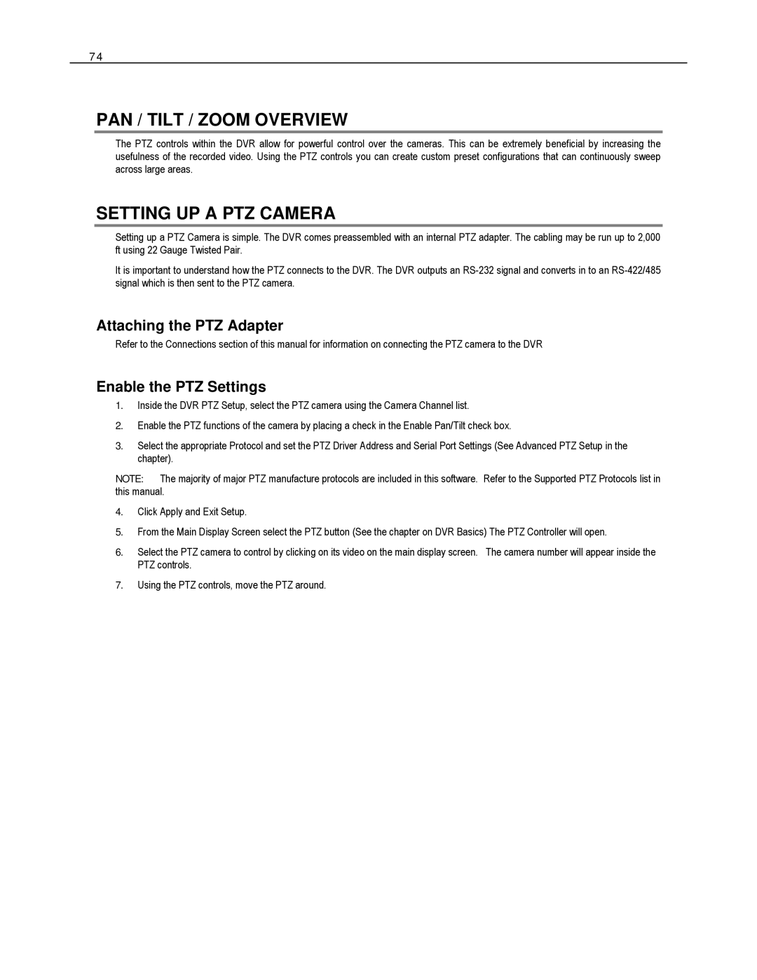 Toshiba HVR32-X PAN / Tilt / Zoom Overview, Setting UP a PTZ Camera, Attaching the PTZ Adapter, Enable the PTZ Settings 