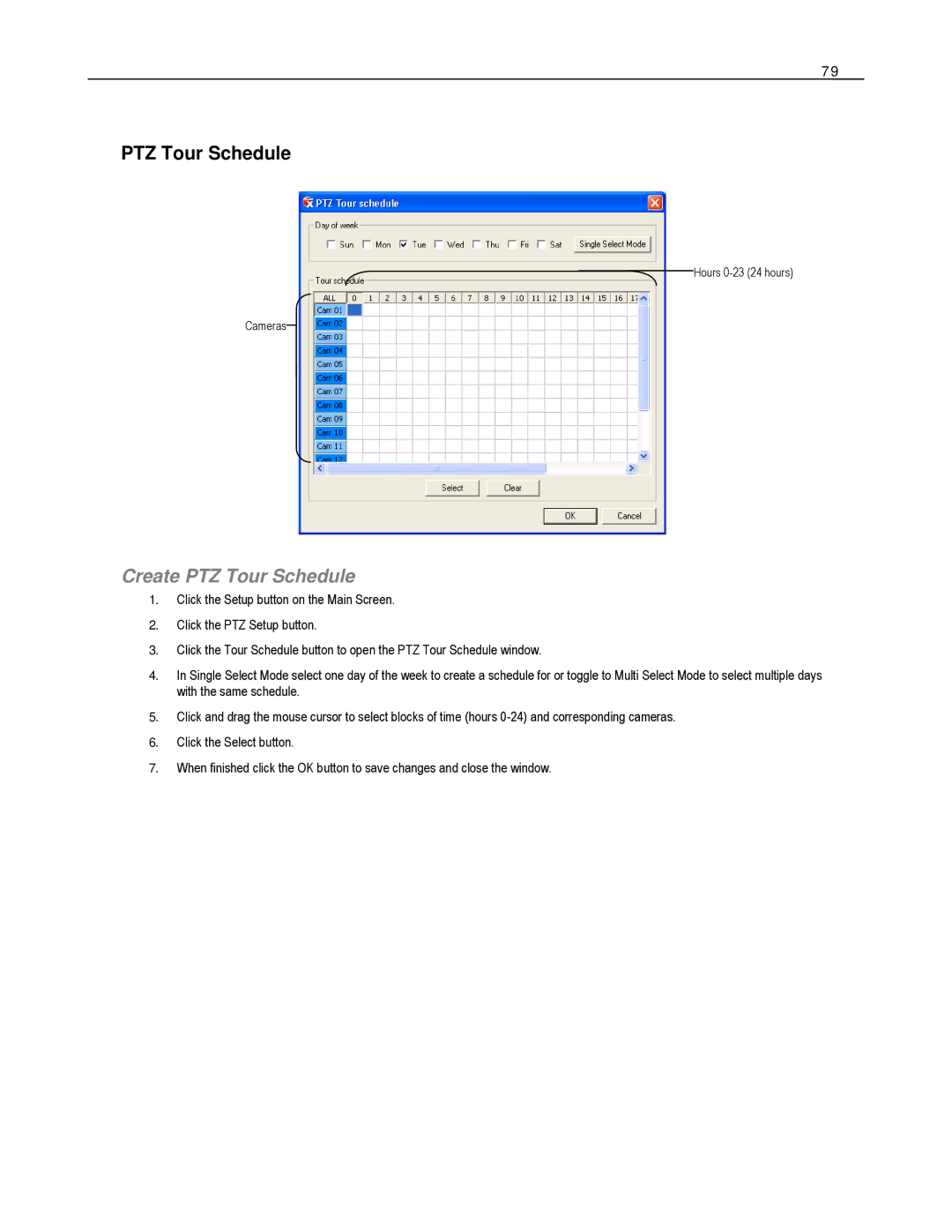 Toshiba EVR32-X, EVR8-X, HVR32-X, HVR8-X, HVR16-X, EVR16-X user manual Create PTZ Tour Schedule 