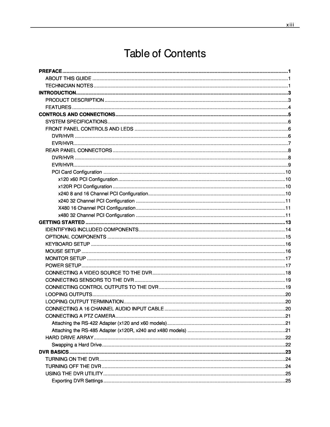 Toshiba EVR32-X xiii, Preface, Introduction, Controls And Connections, Getting Started, Dvr Basics, Table of Contents 