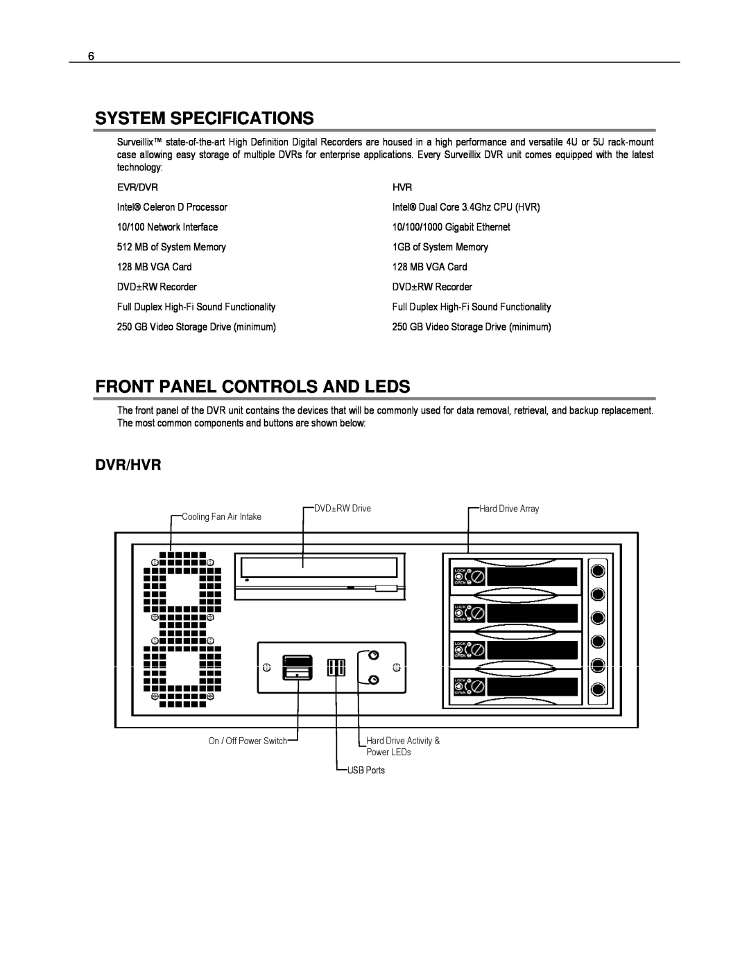 Toshiba EVR8-X, EVR32-X, HVR32-X, HVR8-X, HVR16-X System Specifications, Front Panel Controls And Leds, Dvr/Hvr, Evr/Dvr 