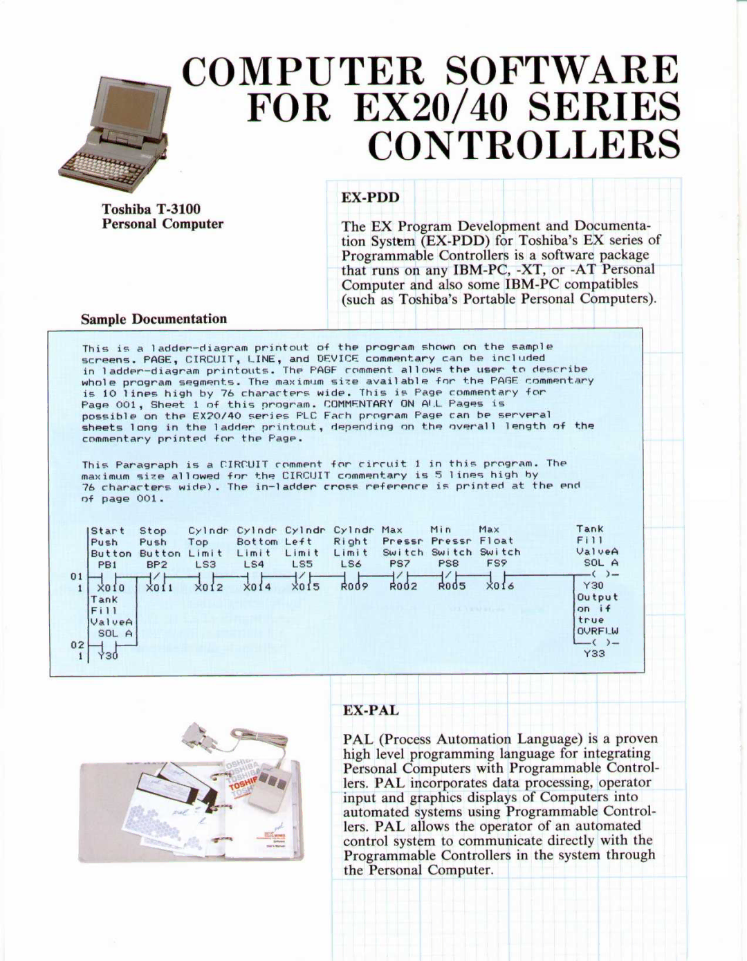 Toshiba EX20 Plus, 40 Plus manual Toshiba T-3100 Personal Computer Sample Documentation, Ex-Pdd, Ex-Pal 