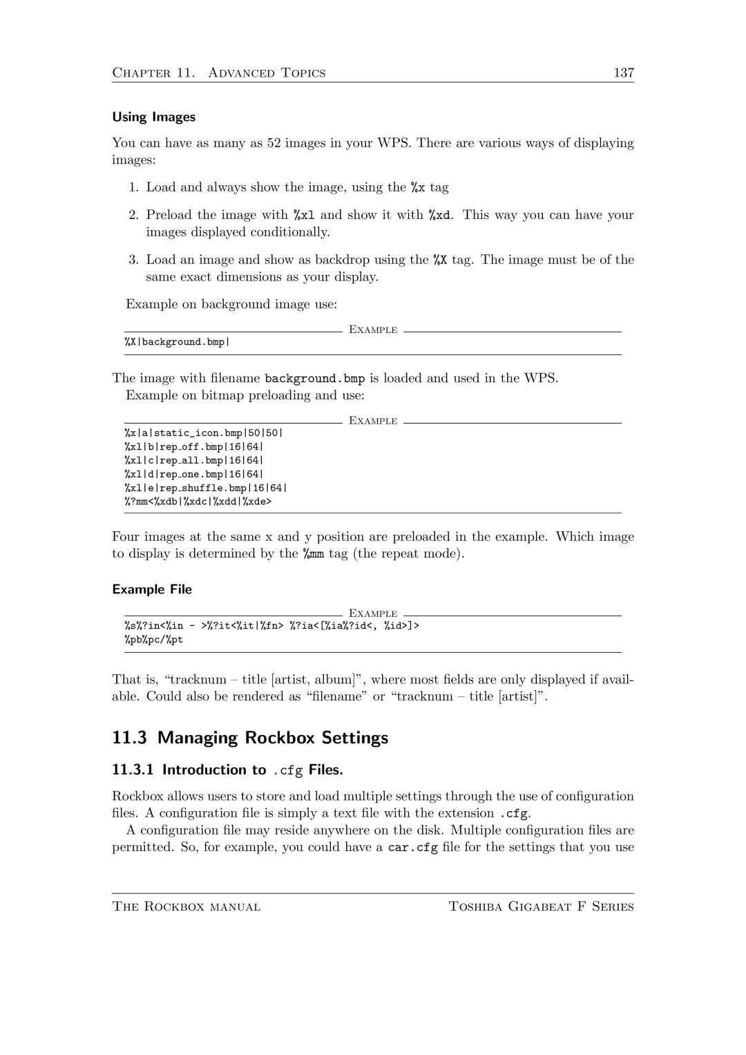 Toshiba F Series manual Managing Rockbox Settings, Introduction to .cfg Files 