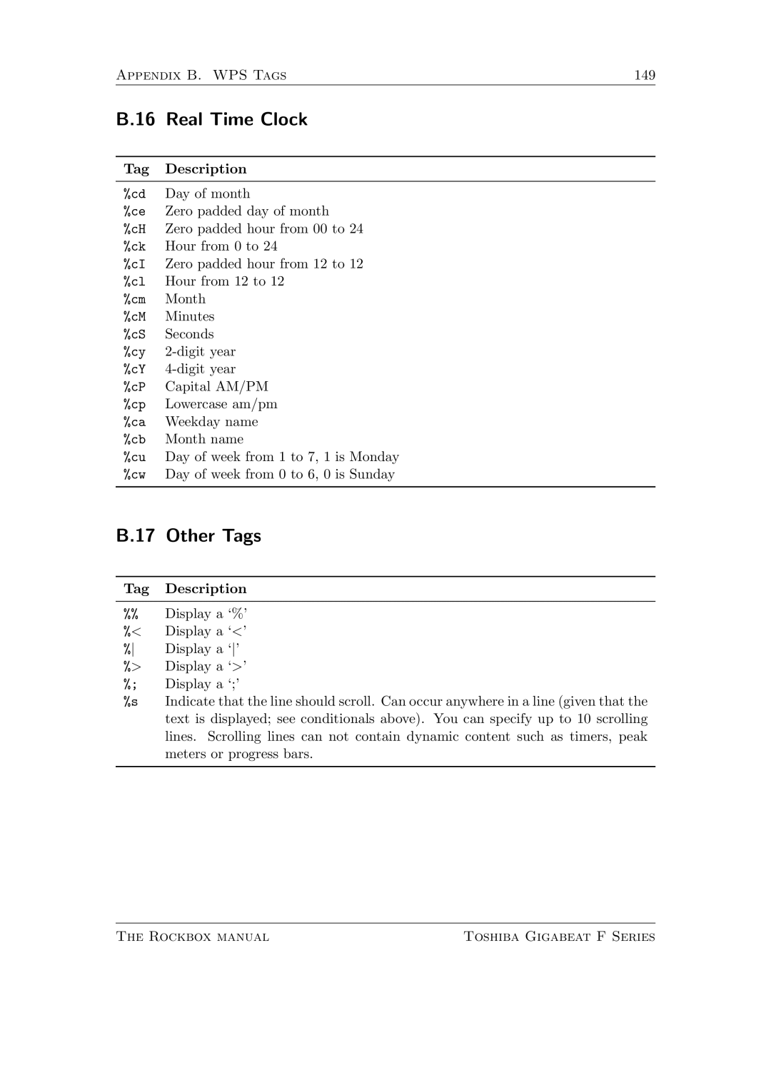 Toshiba F Series manual Real Time Clock, Other Tags 