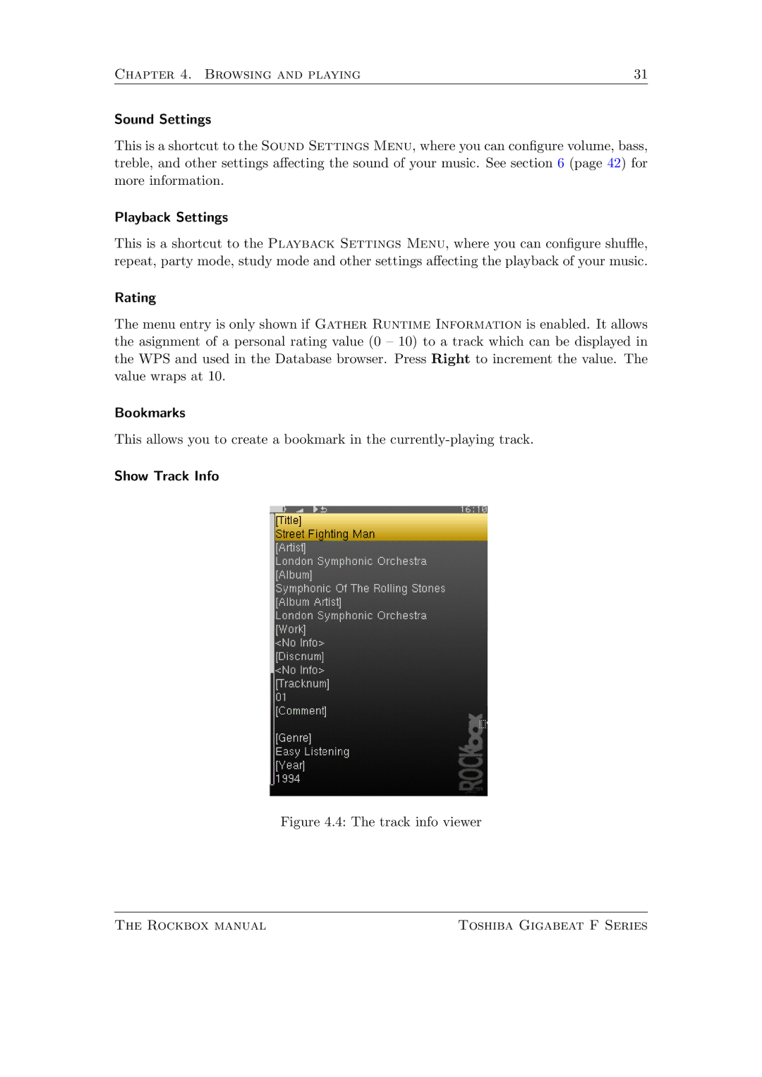 Toshiba Track info viewer Rockbox manual Toshiba Gigabeat F Series 