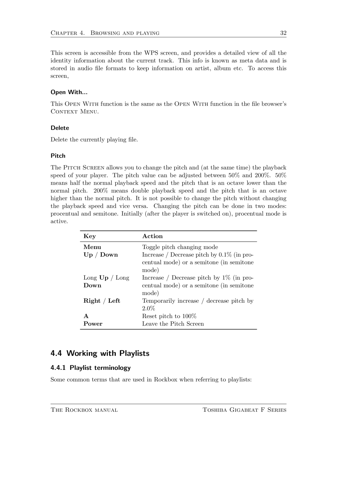 Toshiba F Series manual Working with Playlists, Playlist terminology 