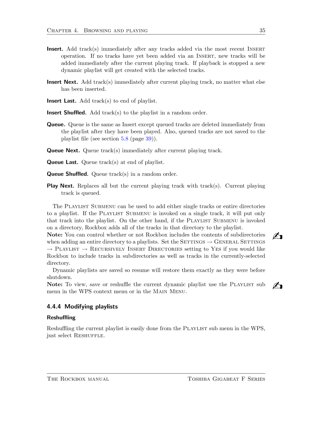 Toshiba F Series manual Modifying playlists 