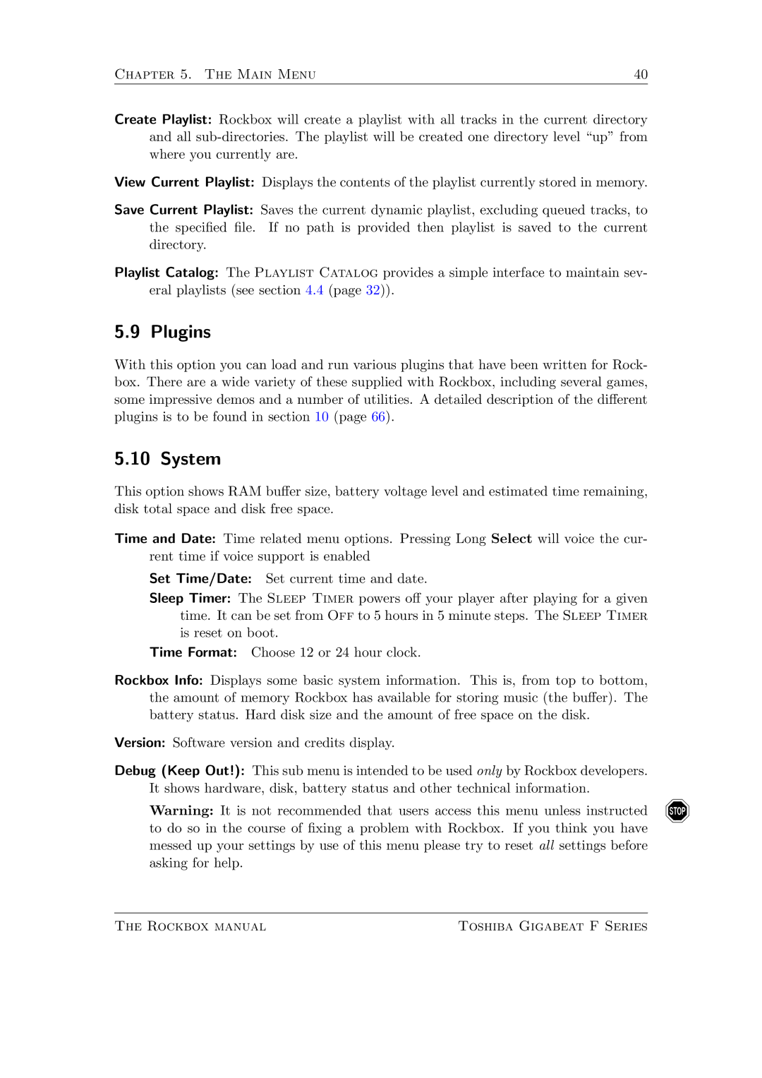 Toshiba F Series manual Plugins, System 