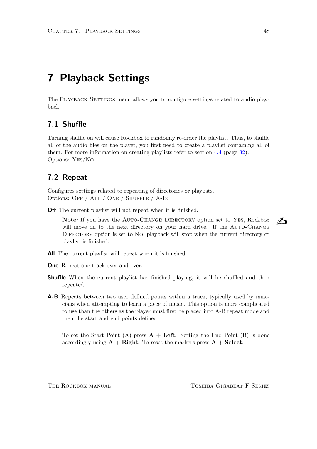 Toshiba F Series manual Playback Settings, Shue, Repeat 