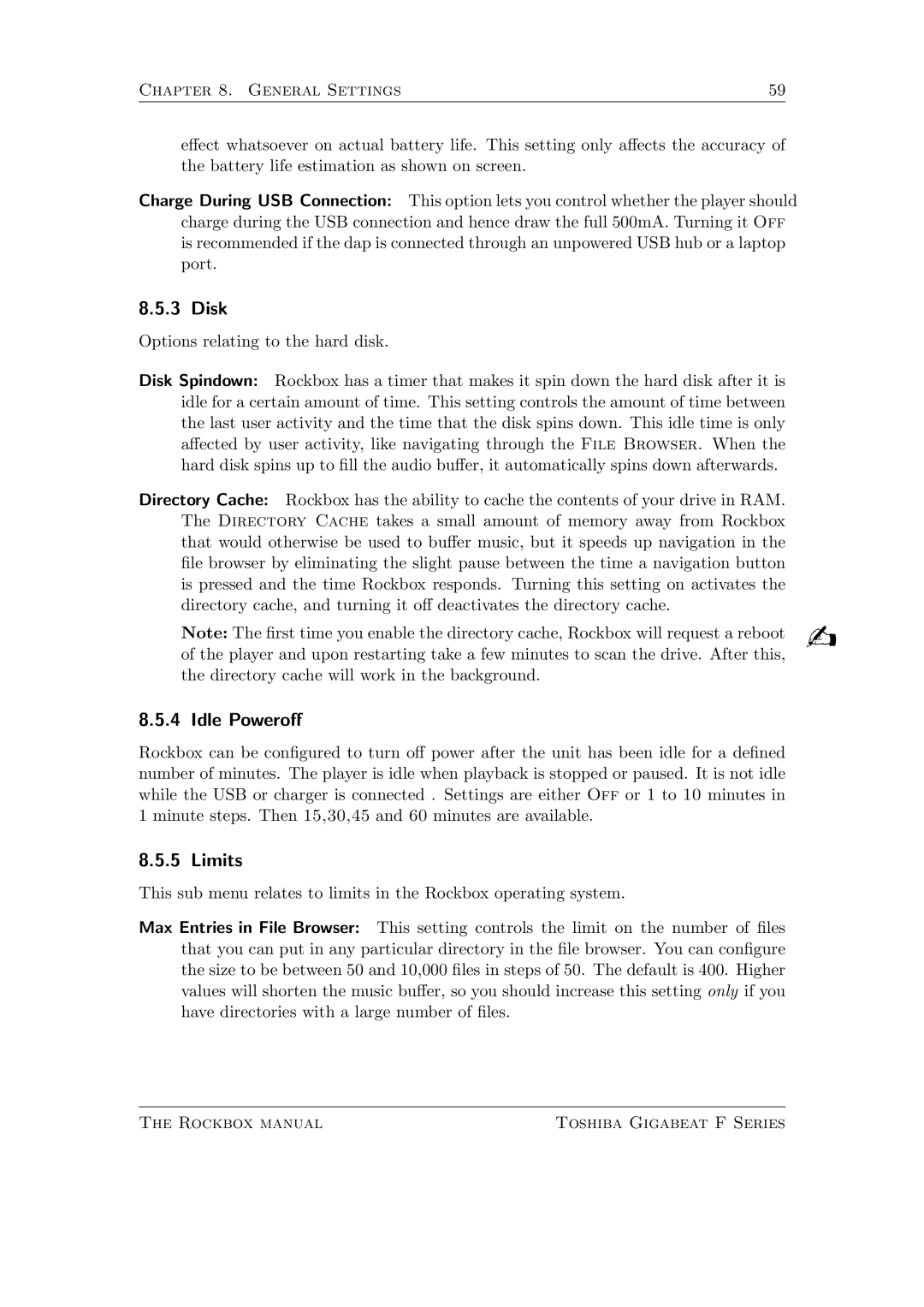 Toshiba F Series manual Disk, Idle Powero, Limits 