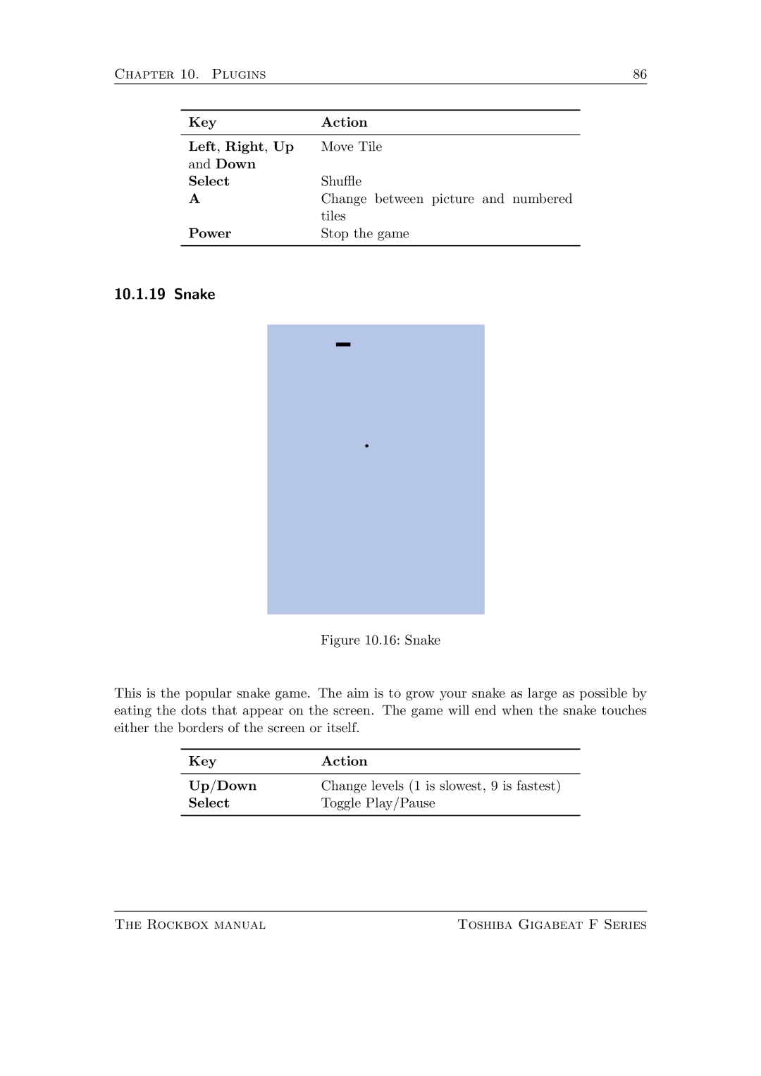 Toshiba F Series manual Snake 