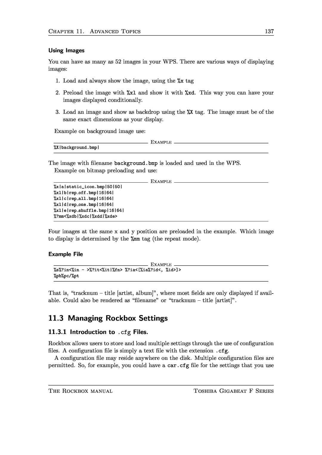 Toshiba F Series manual Managing Rockbox Settings, Introduction to .cfg Files 