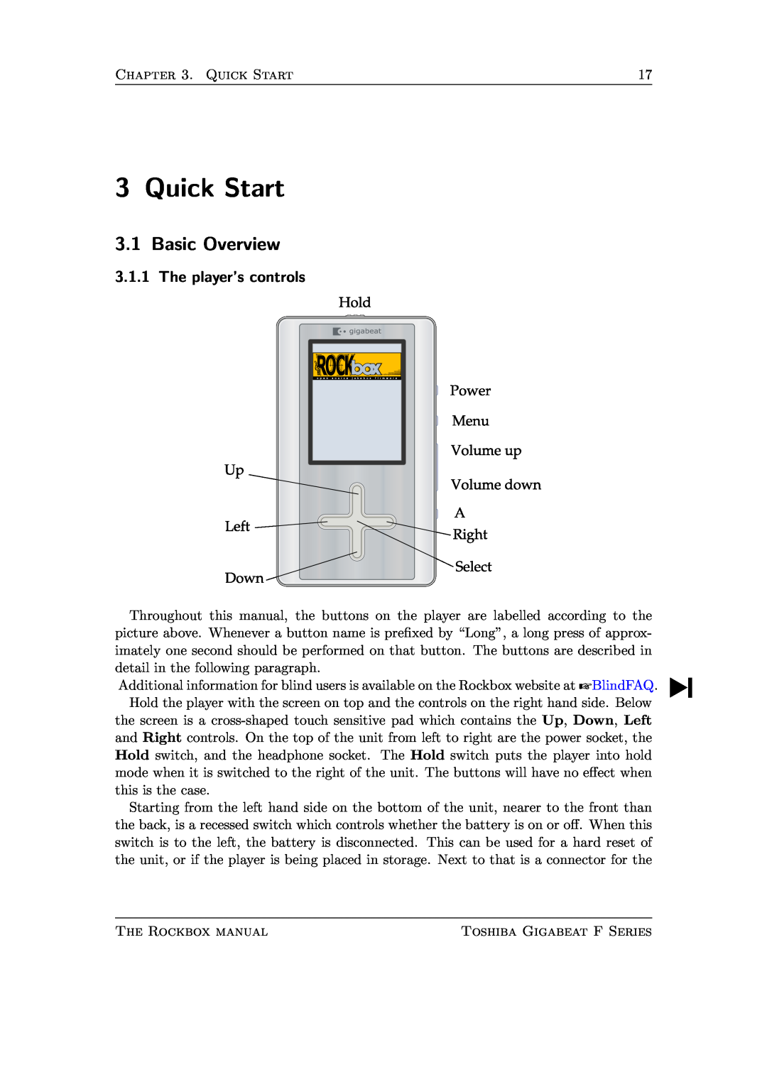 Toshiba F Series manual Quick Start, Basic Overview, The player’s controls 