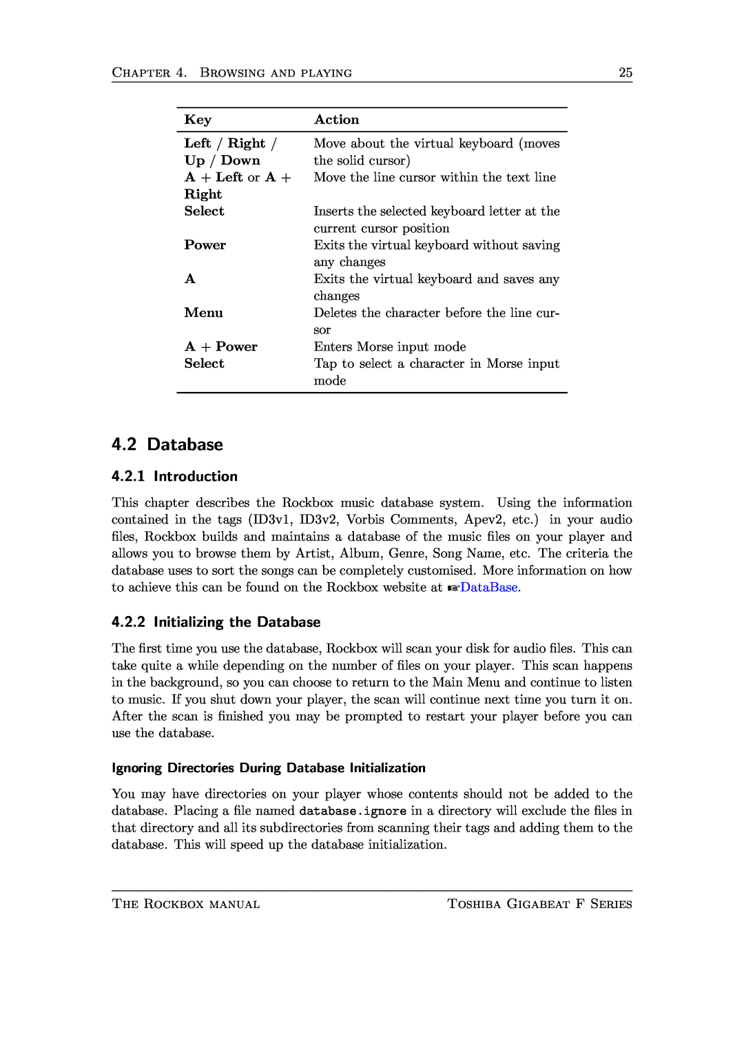 Toshiba F Series manual Introduction, Initializing the Database 