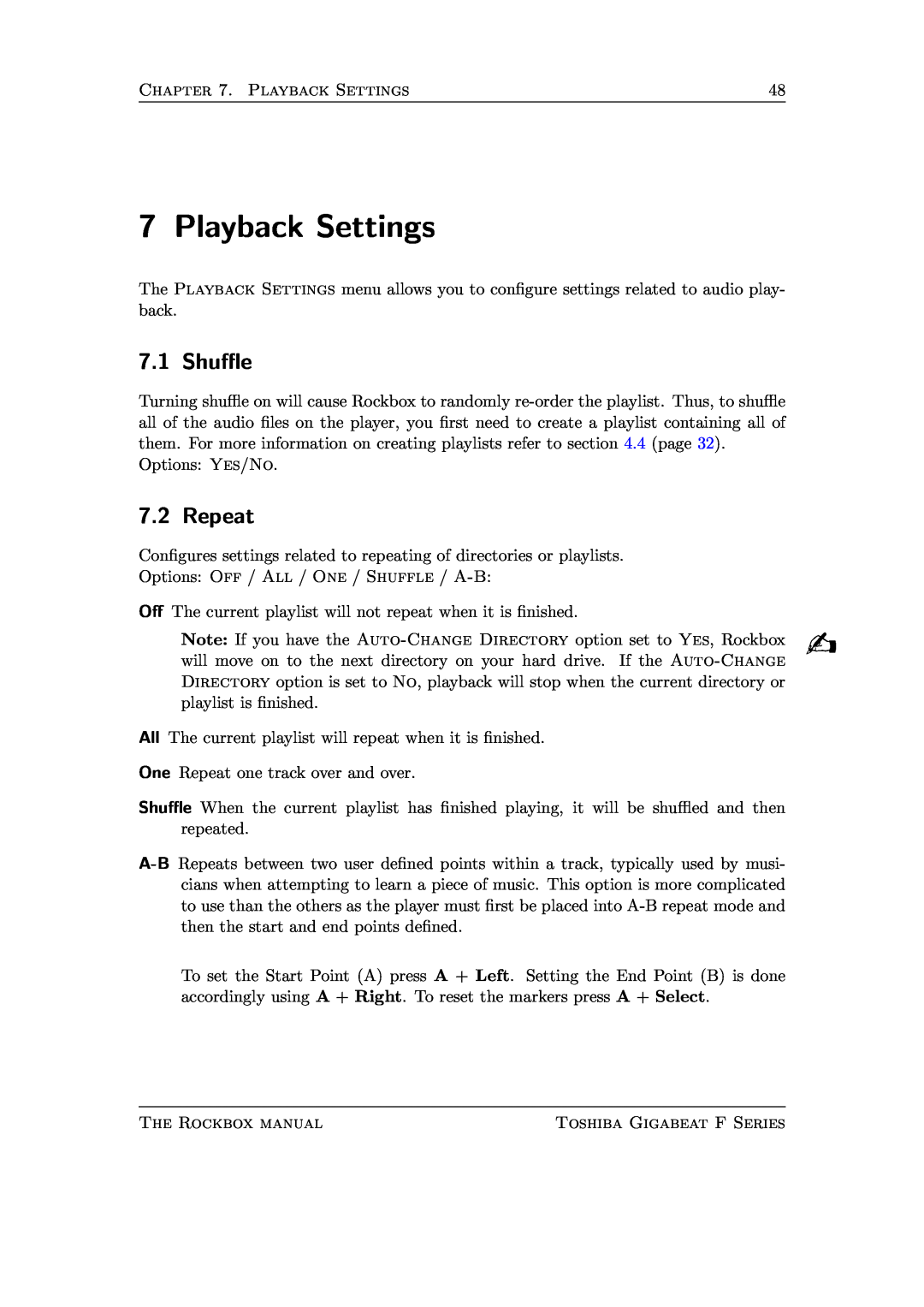 Toshiba F Series manual Playback Settings, 7.1 Shue, Repeat 