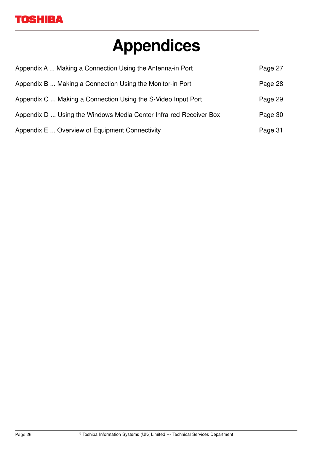 Toshiba F20 manual Appendices 