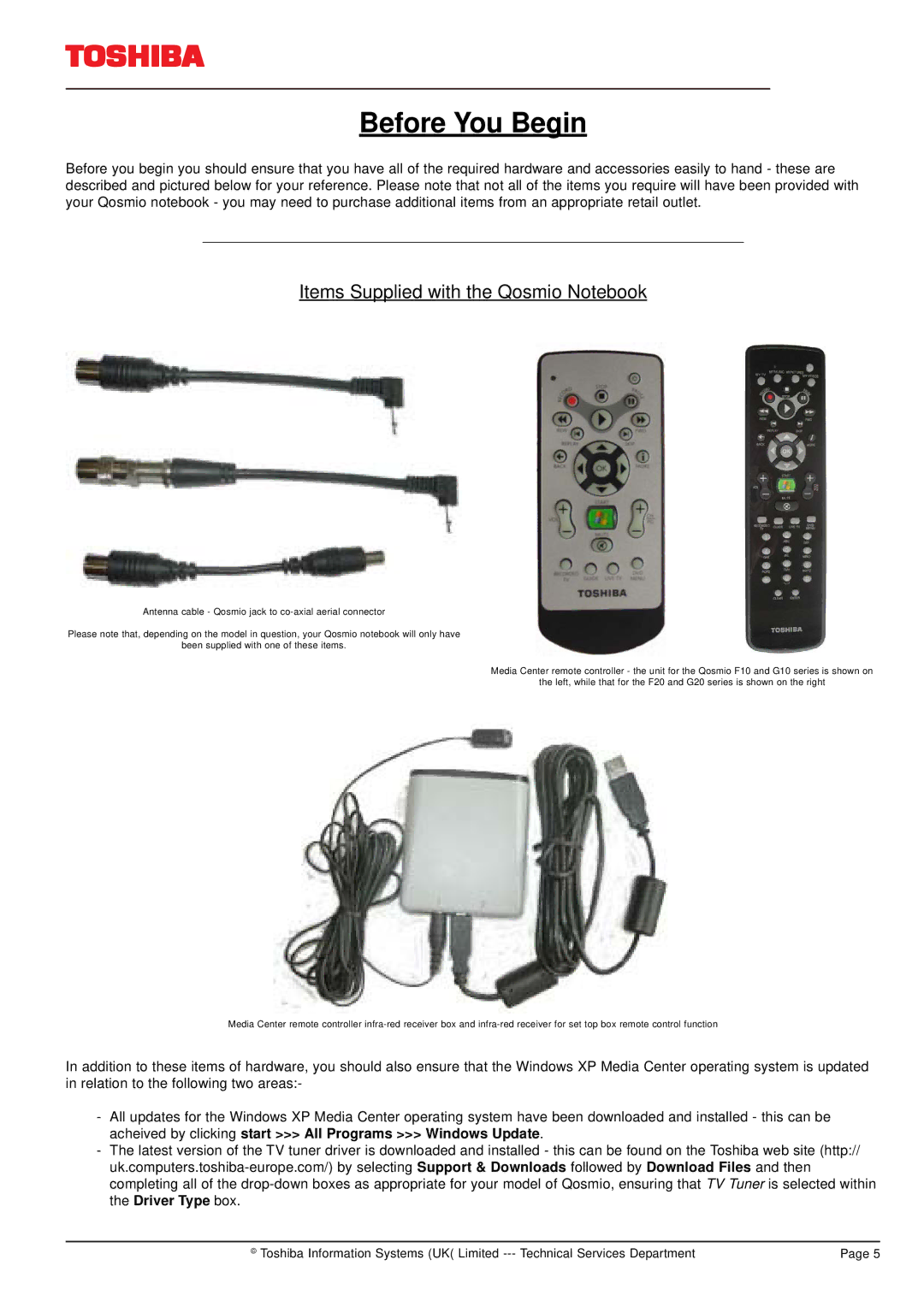 Toshiba F20 manual Before You Begin, Items Supplied with the Qosmio Notebook 