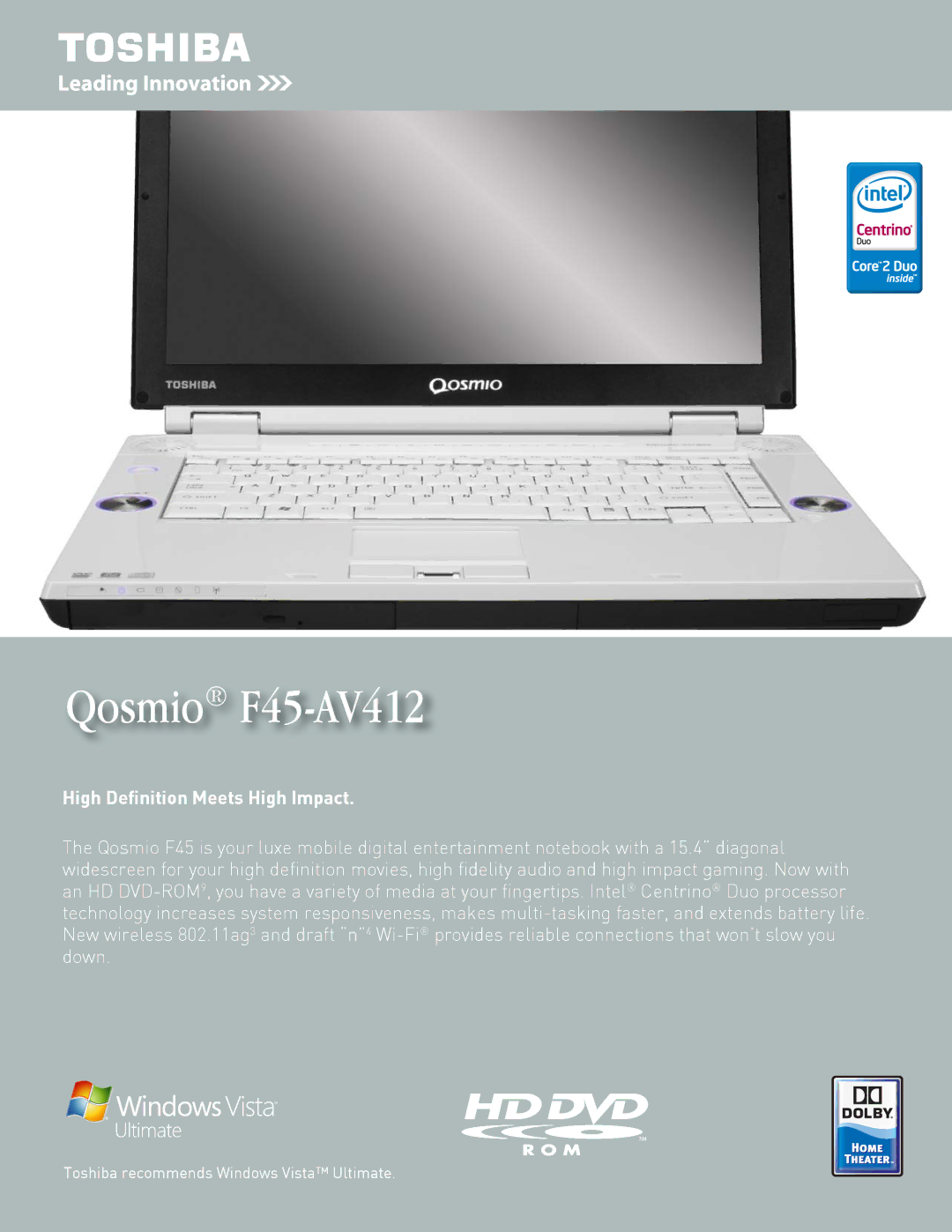 Toshiba manual Qosmio F45-AV412 