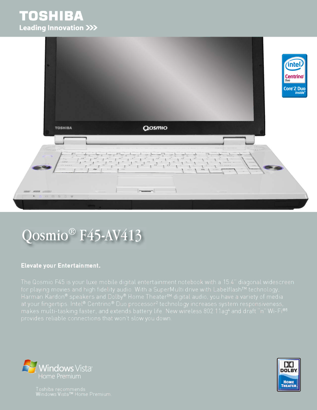 Toshiba manual Qosmio F45-AV413 