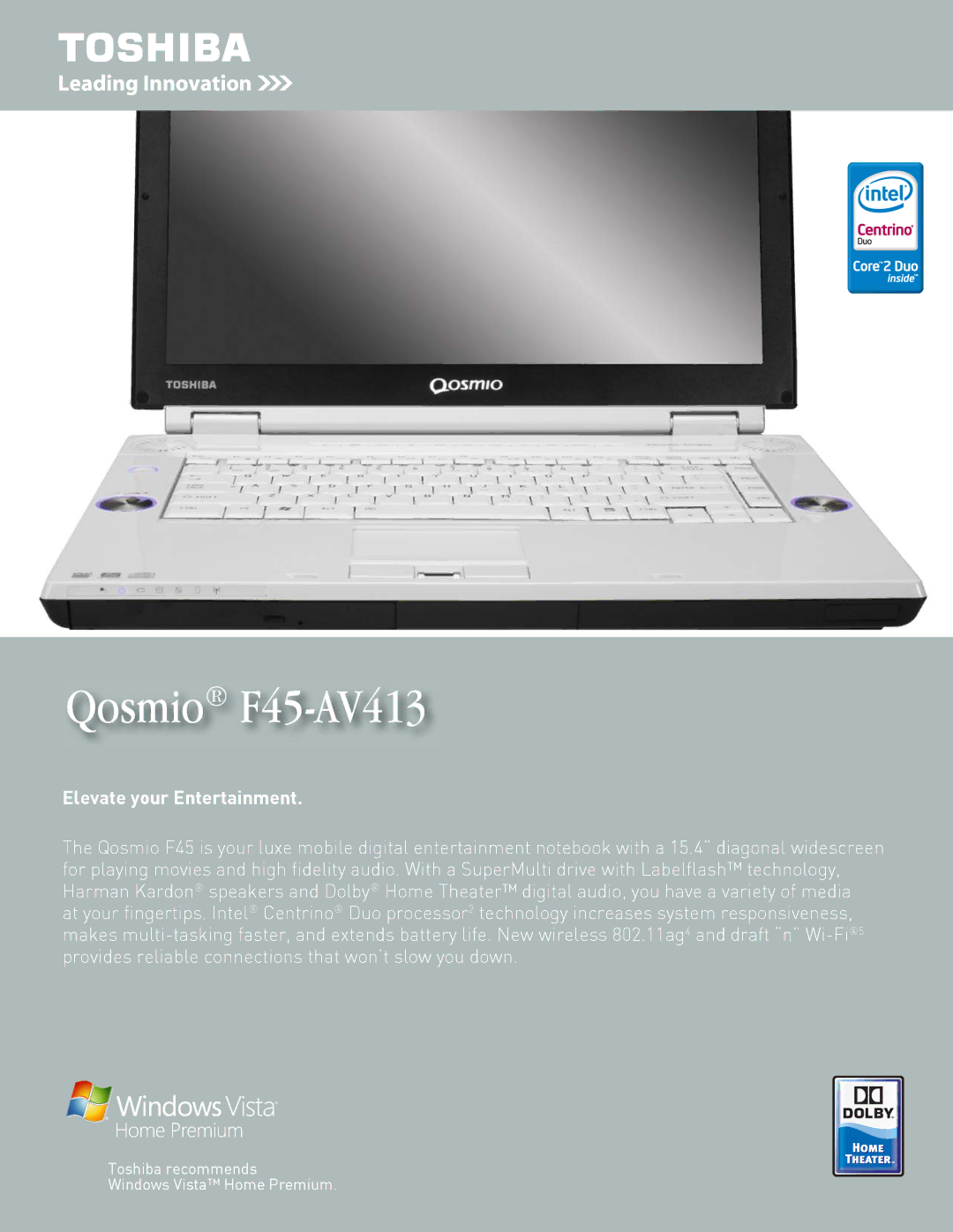 Toshiba manual Qosmio F45-AV413 