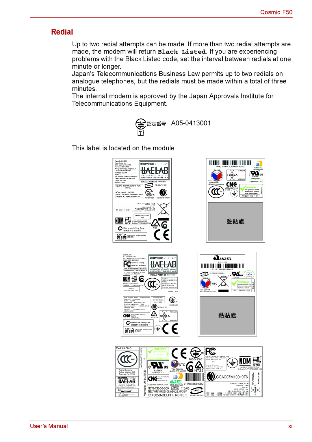 Toshiba F50 user manual Redial, Ntc 