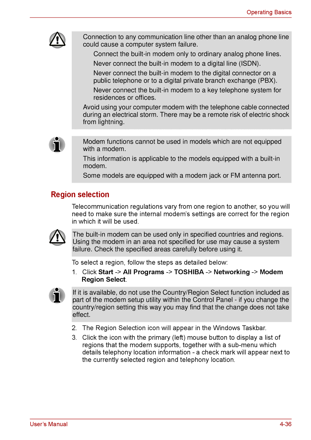 Toshiba F50 user manual To select a region, follow the steps as detailed below 