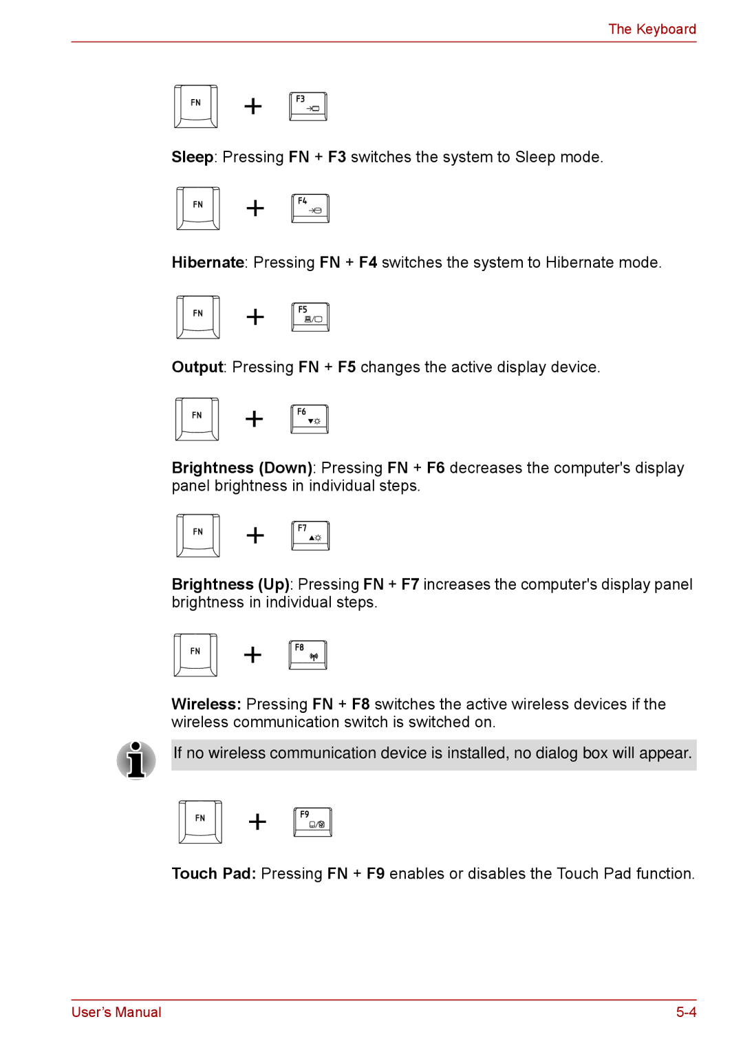 Toshiba F50 user manual Keyboard 