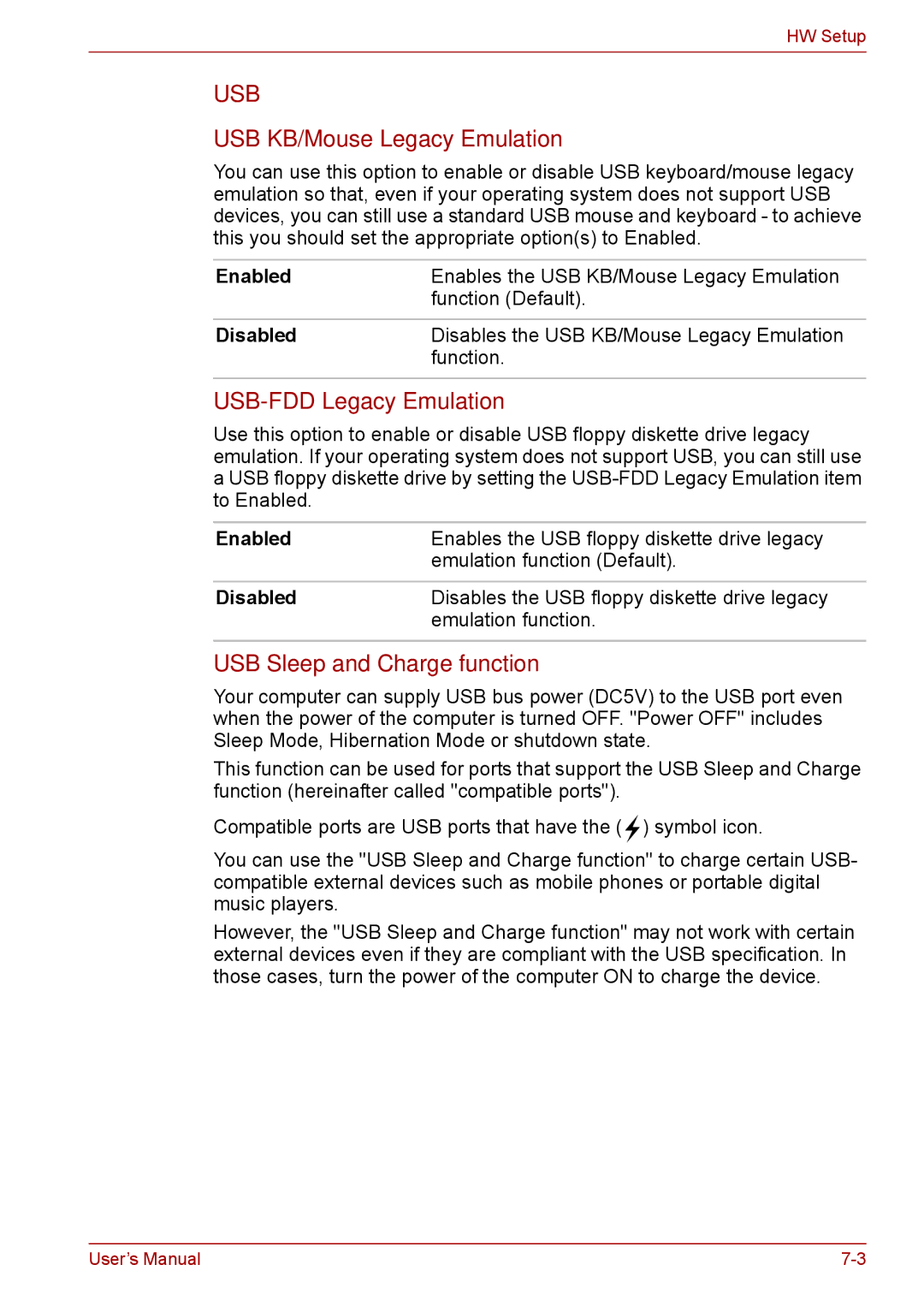 Toshiba F50 user manual Usb 