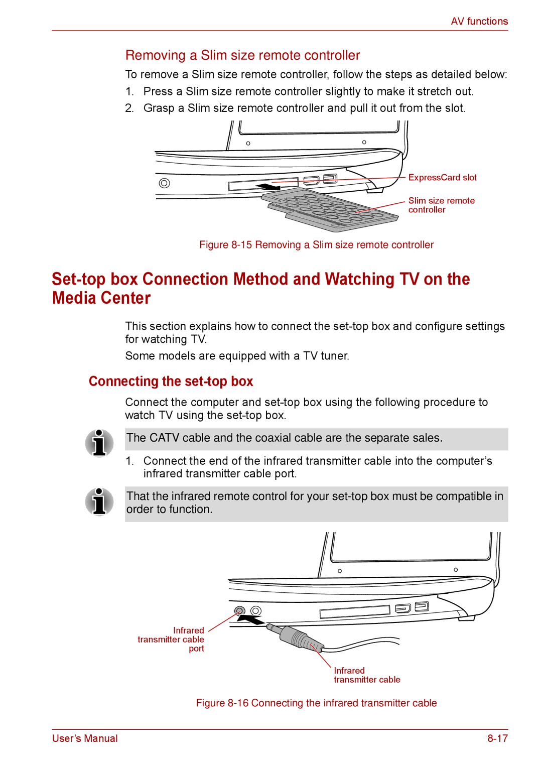 Toshiba F50 user manual Connecting the set-top box, Removing a Slim size remote controller 