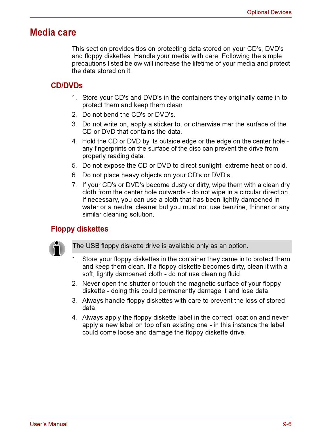 Toshiba F50 user manual Media care 