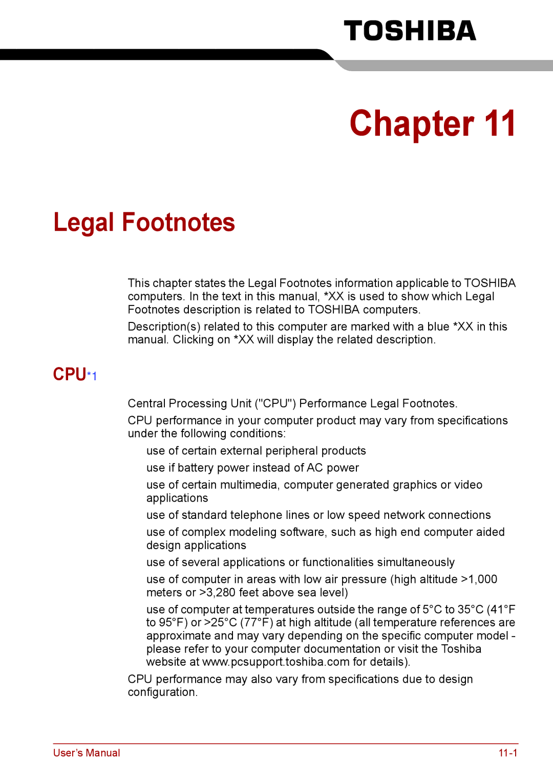 Toshiba F50 user manual Legal Footnotes, CPU*1 