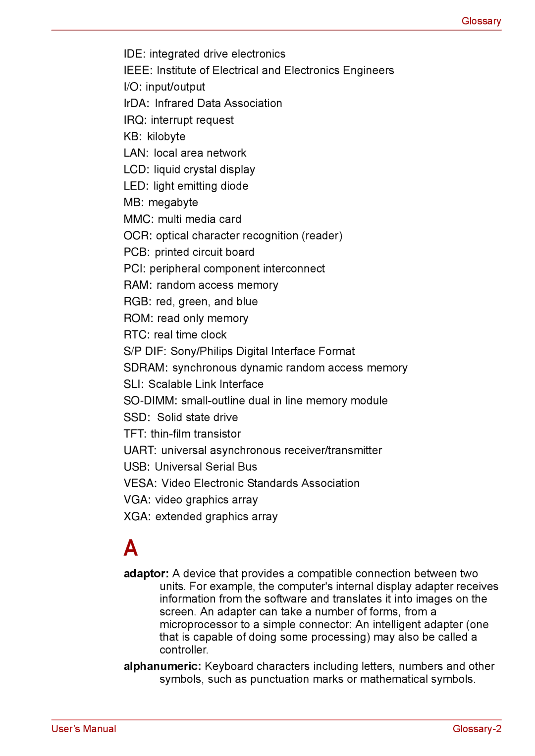 Toshiba F50 user manual Glossary 