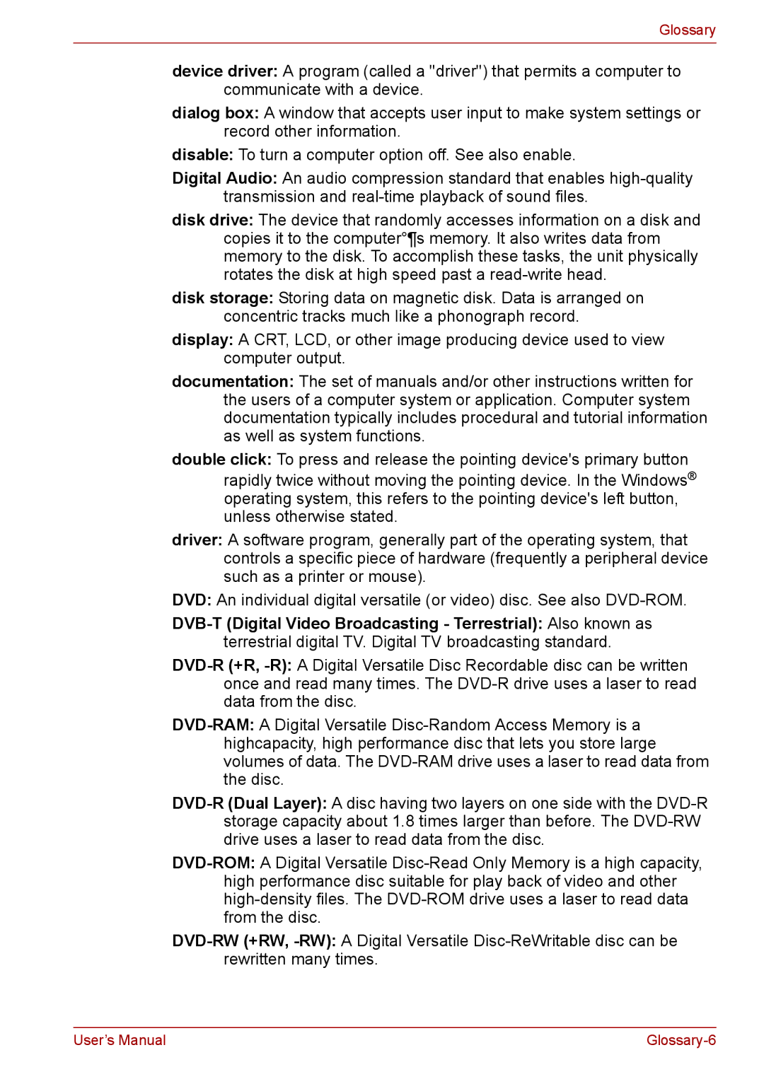 Toshiba F50 user manual Glossary-6 