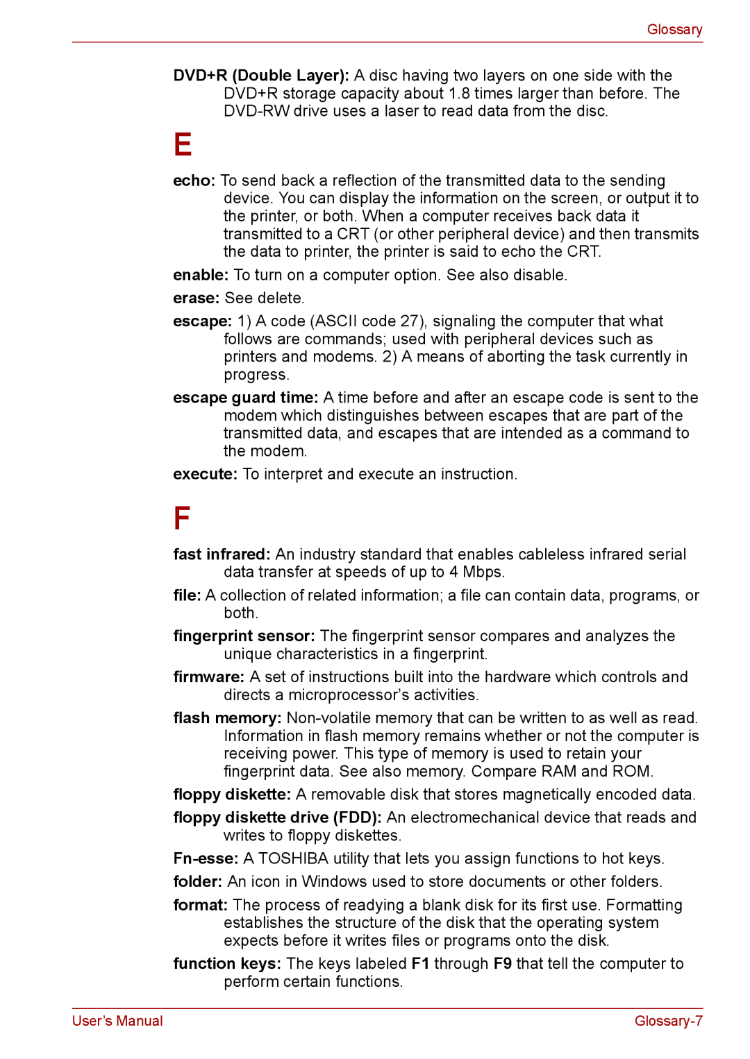 Toshiba F50 user manual Glossary-7 