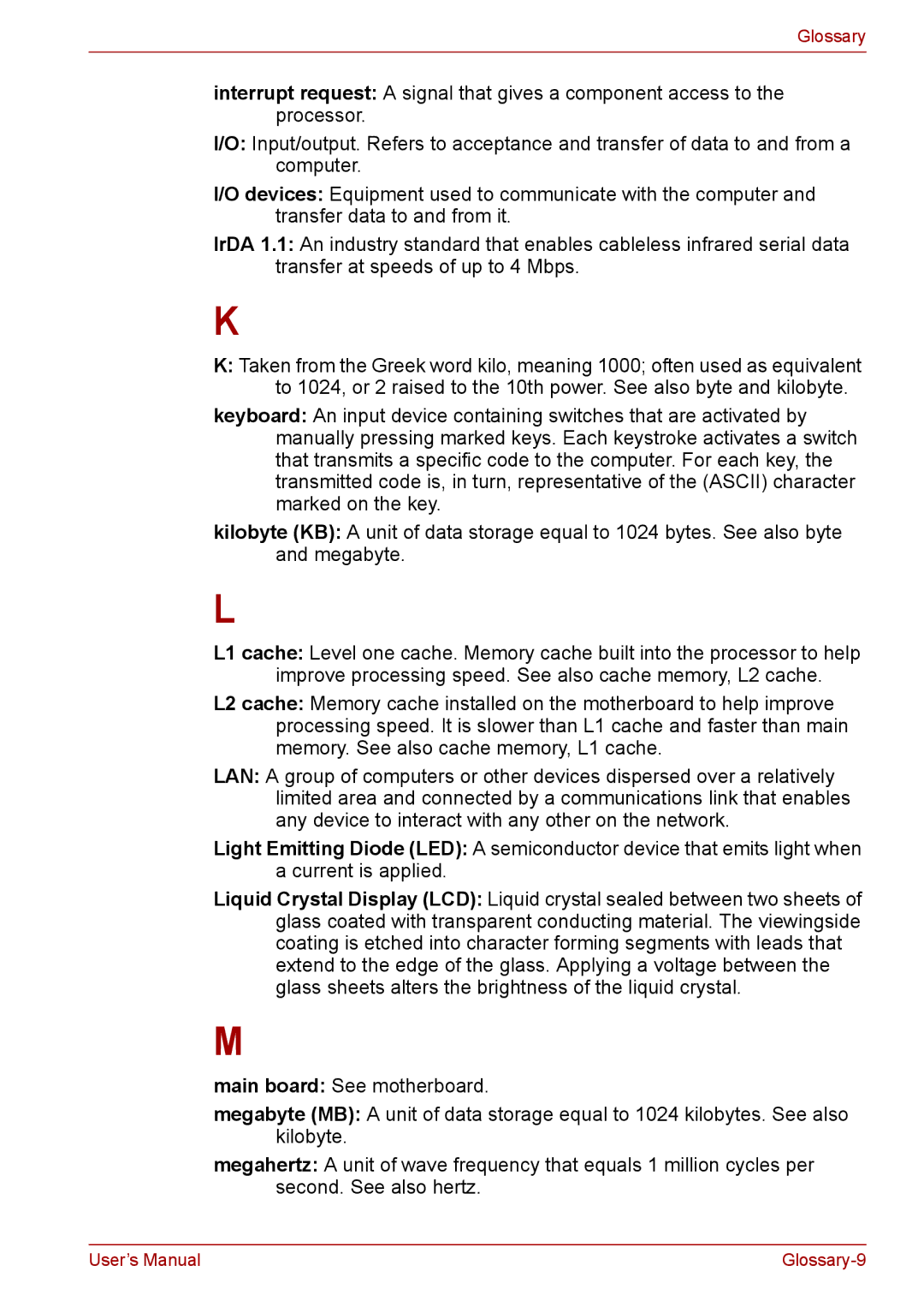 Toshiba F50 user manual Glossary-9 