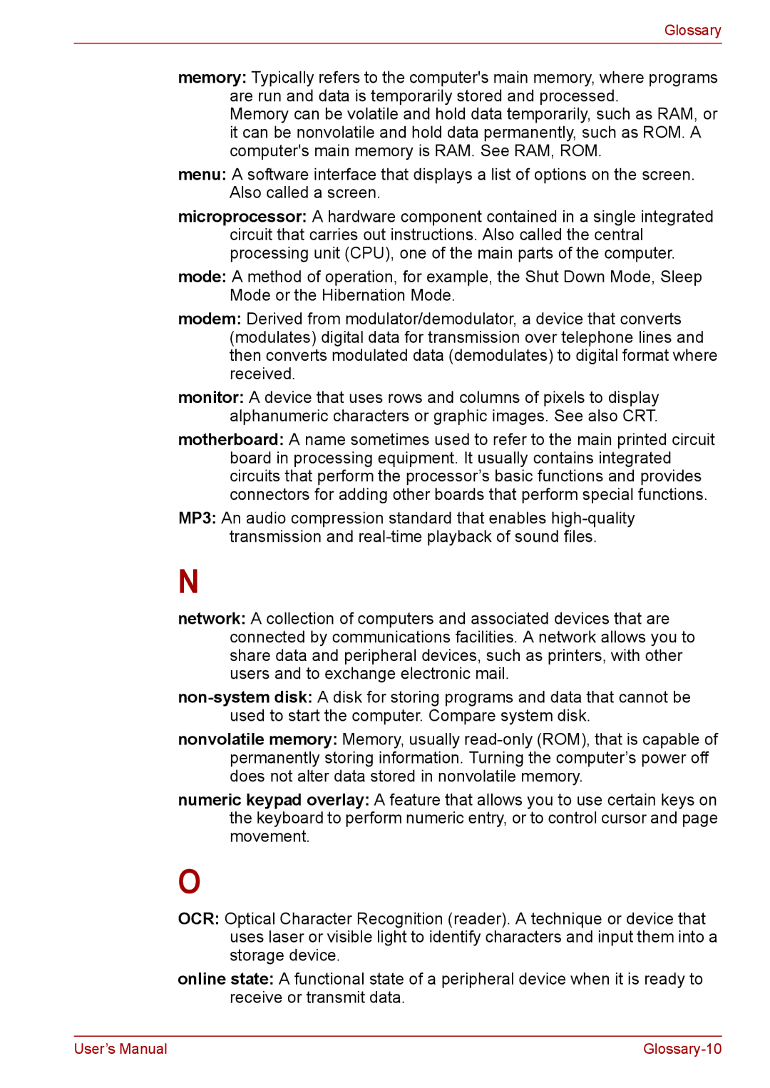 Toshiba F50 user manual Glossary-10 