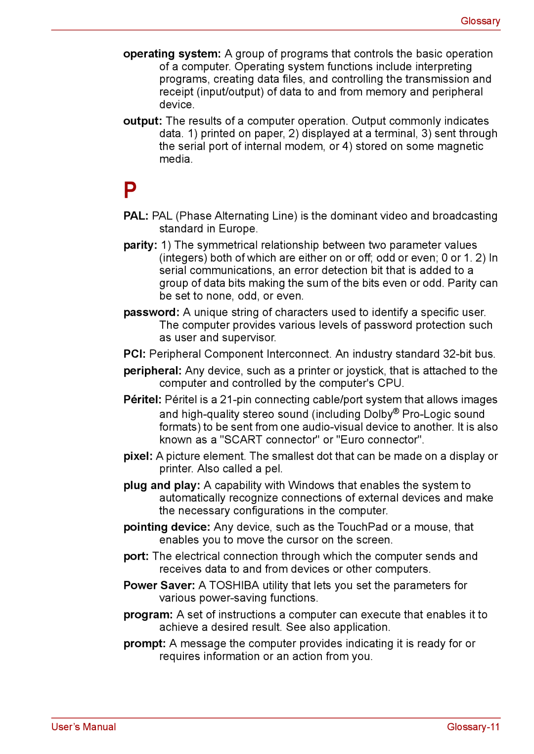 Toshiba F50 user manual Glossary-11 