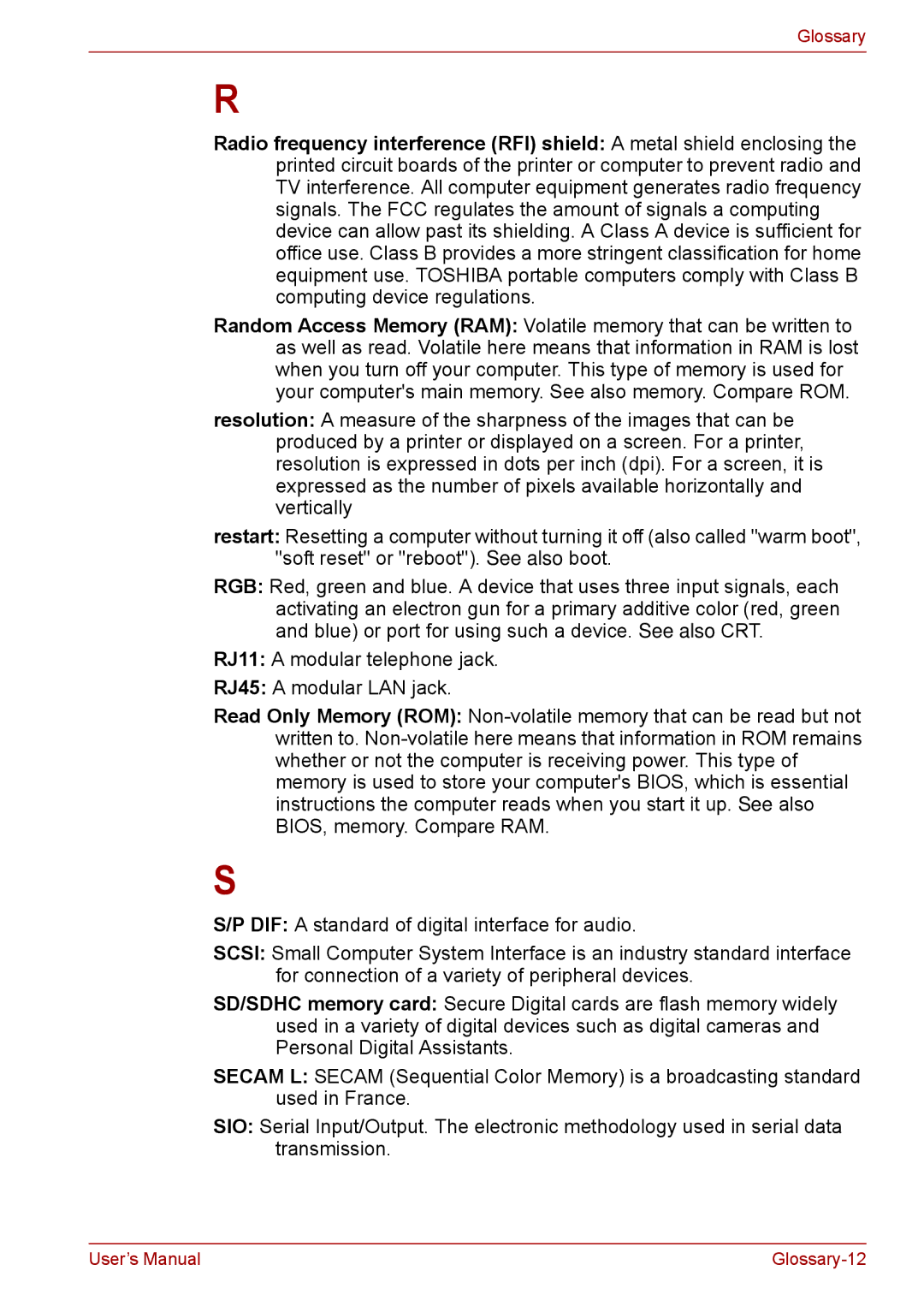 Toshiba F50 user manual Glossary-12 