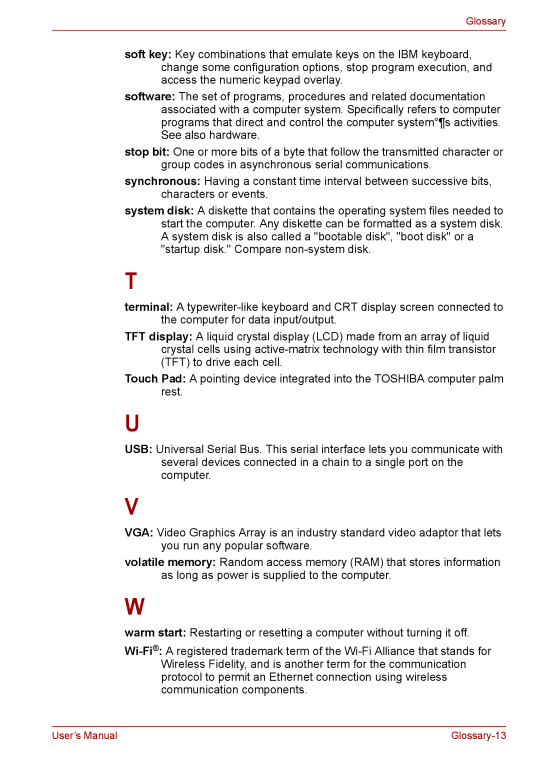 Toshiba F50 user manual Glossary-13 