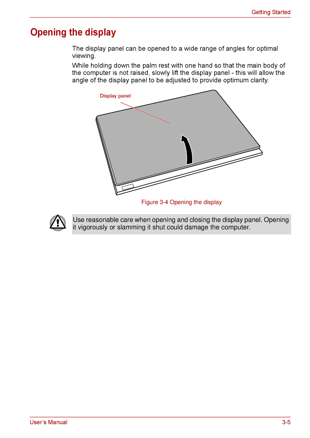 Toshiba F50 user manual Opening the display 