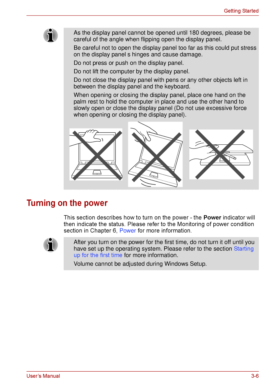 Toshiba F50 user manual Turning on the power 