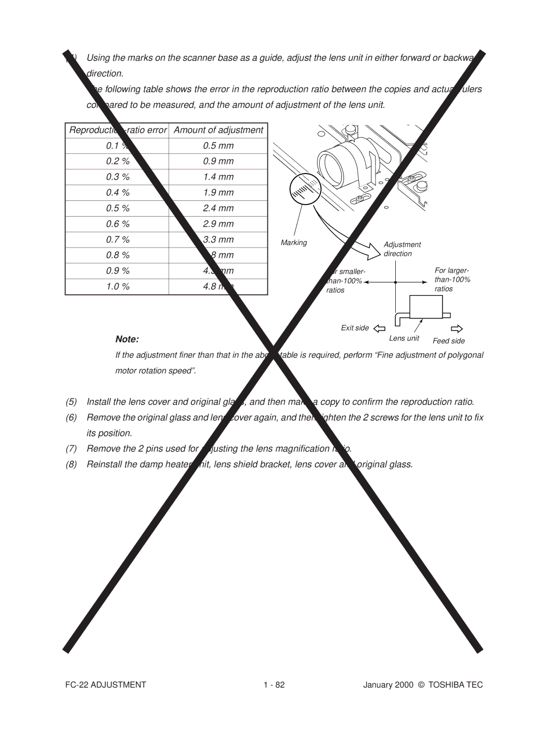 Toshiba FC-22 manual Marking Adjustment Direction 