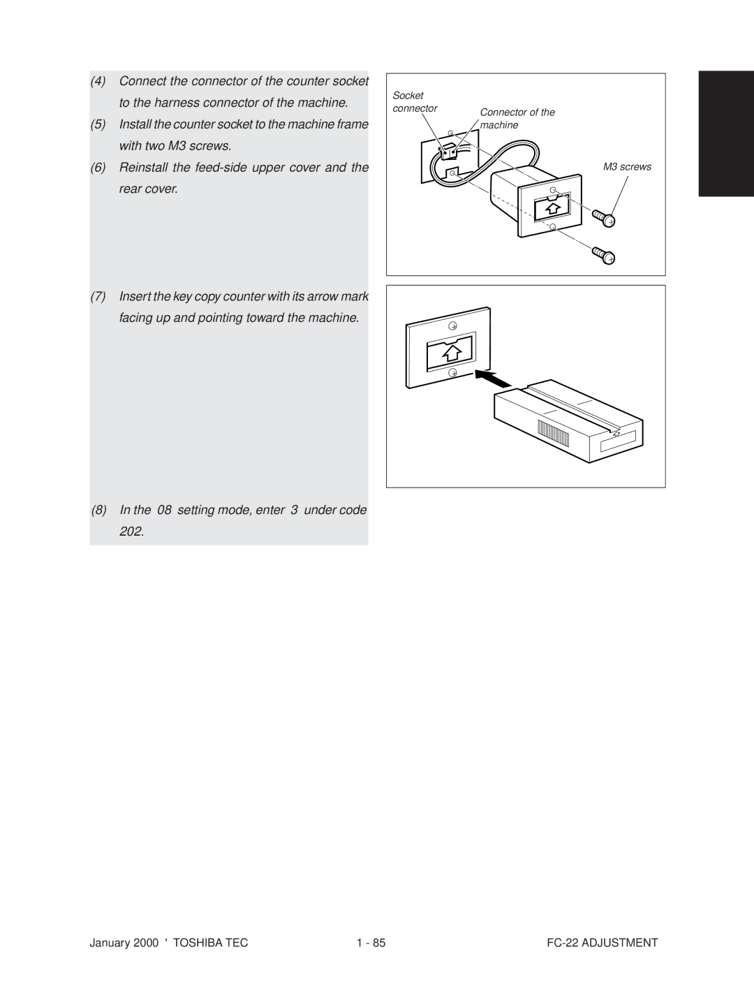 Toshiba FC-22 manual setting mode, enter 3 under code 