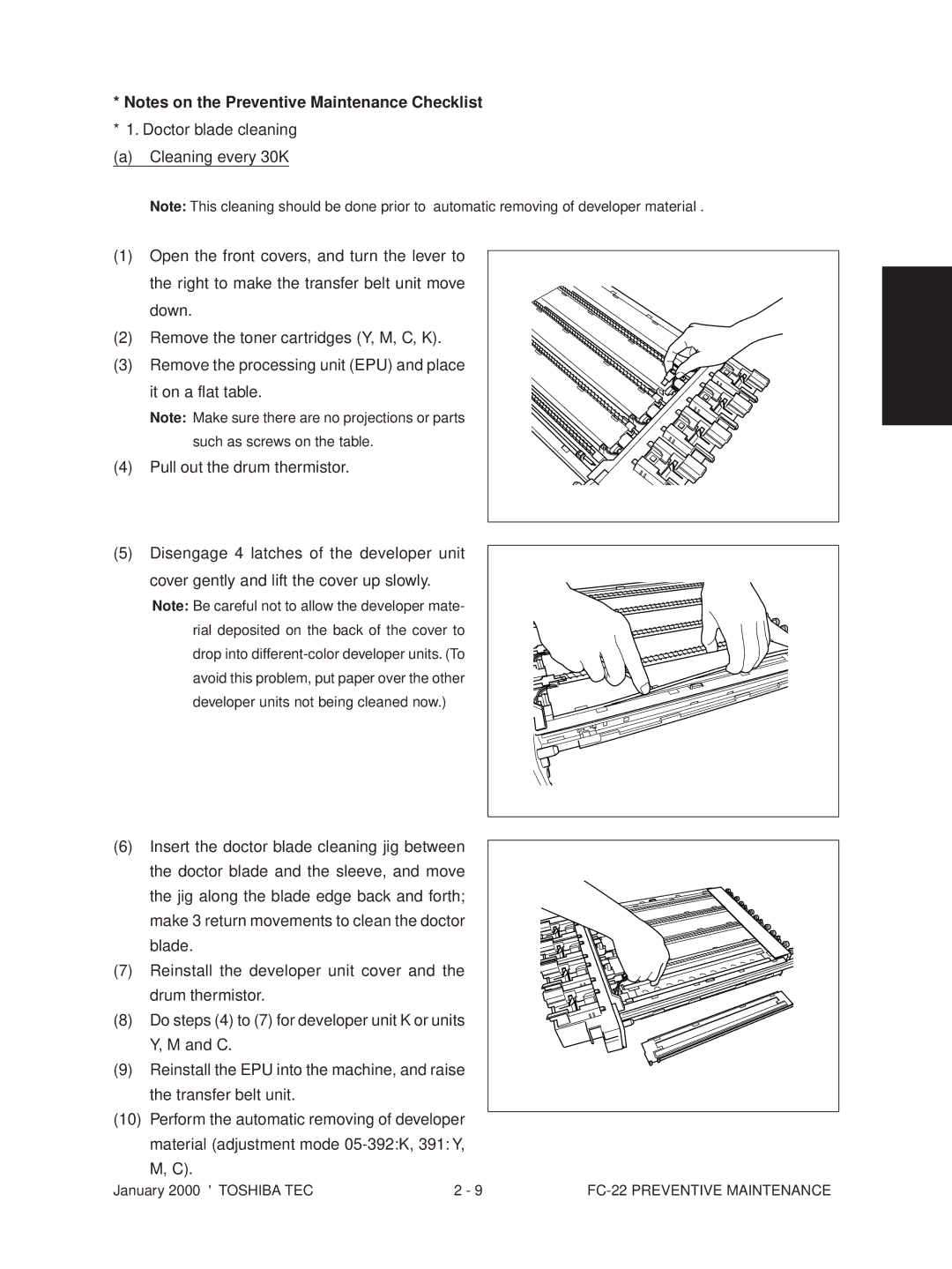 Toshiba FC-22 manual Such as screws on the table 