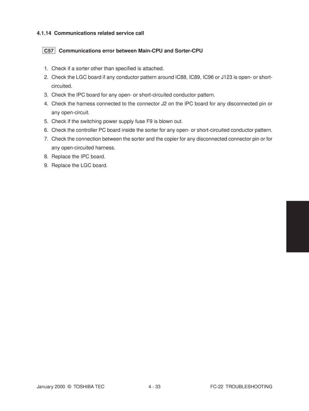 Toshiba manual FC-22 Troubleshooting 