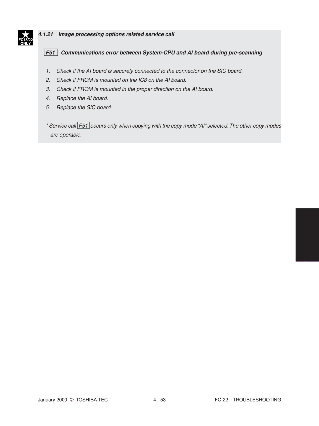 Toshiba manual FC-22 Troubleshooting 