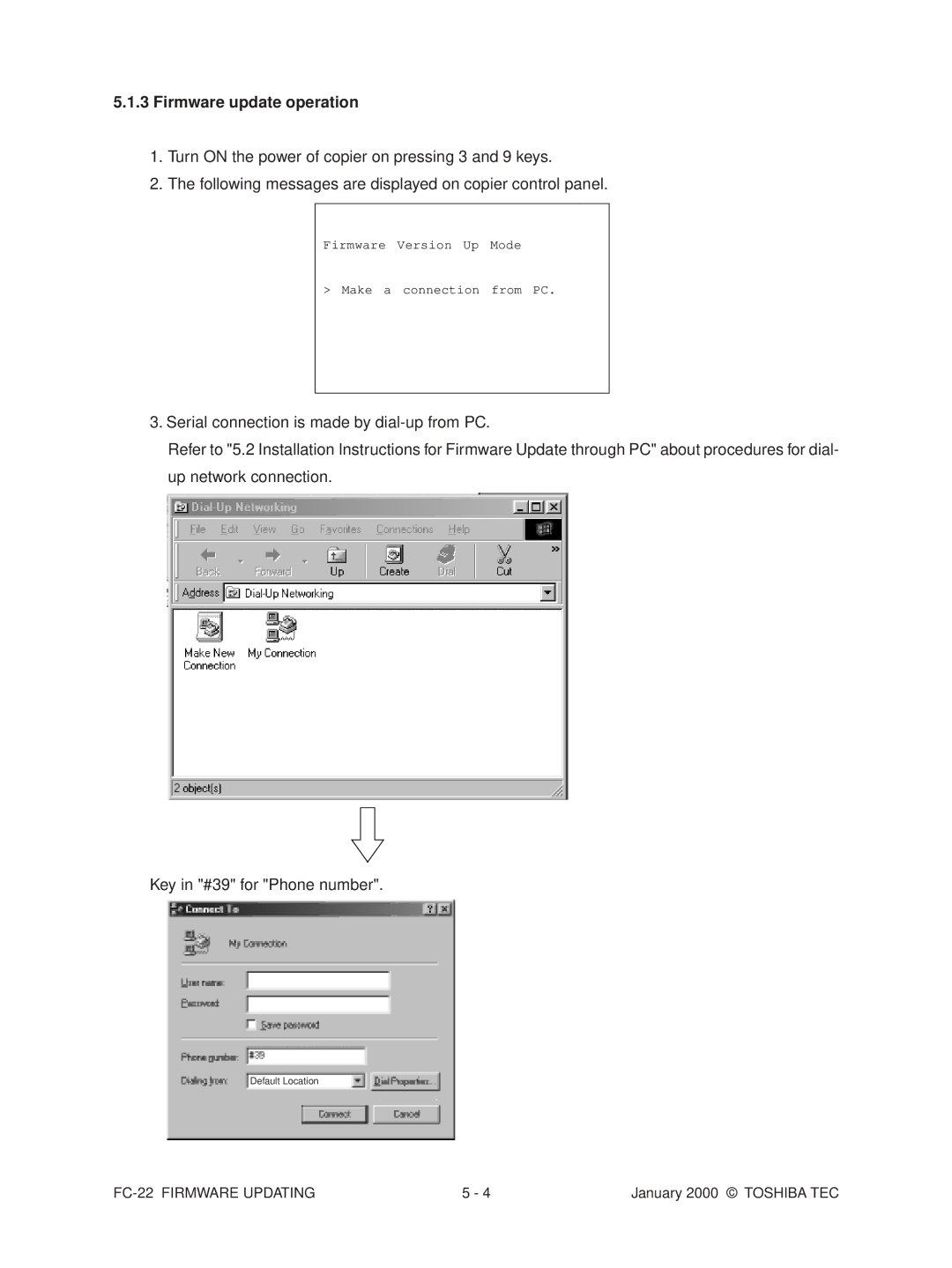 Toshiba FC-22 manual Firmware update operation 